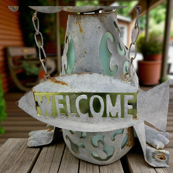 Rustic Metal Cat Sculpture Welcome Folk Art Yard Home Decor Whimsical READ - Picture 3 of 11